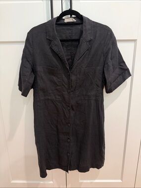 Everlane 100% Linen Black Short-Sleeve Button-Down Dress